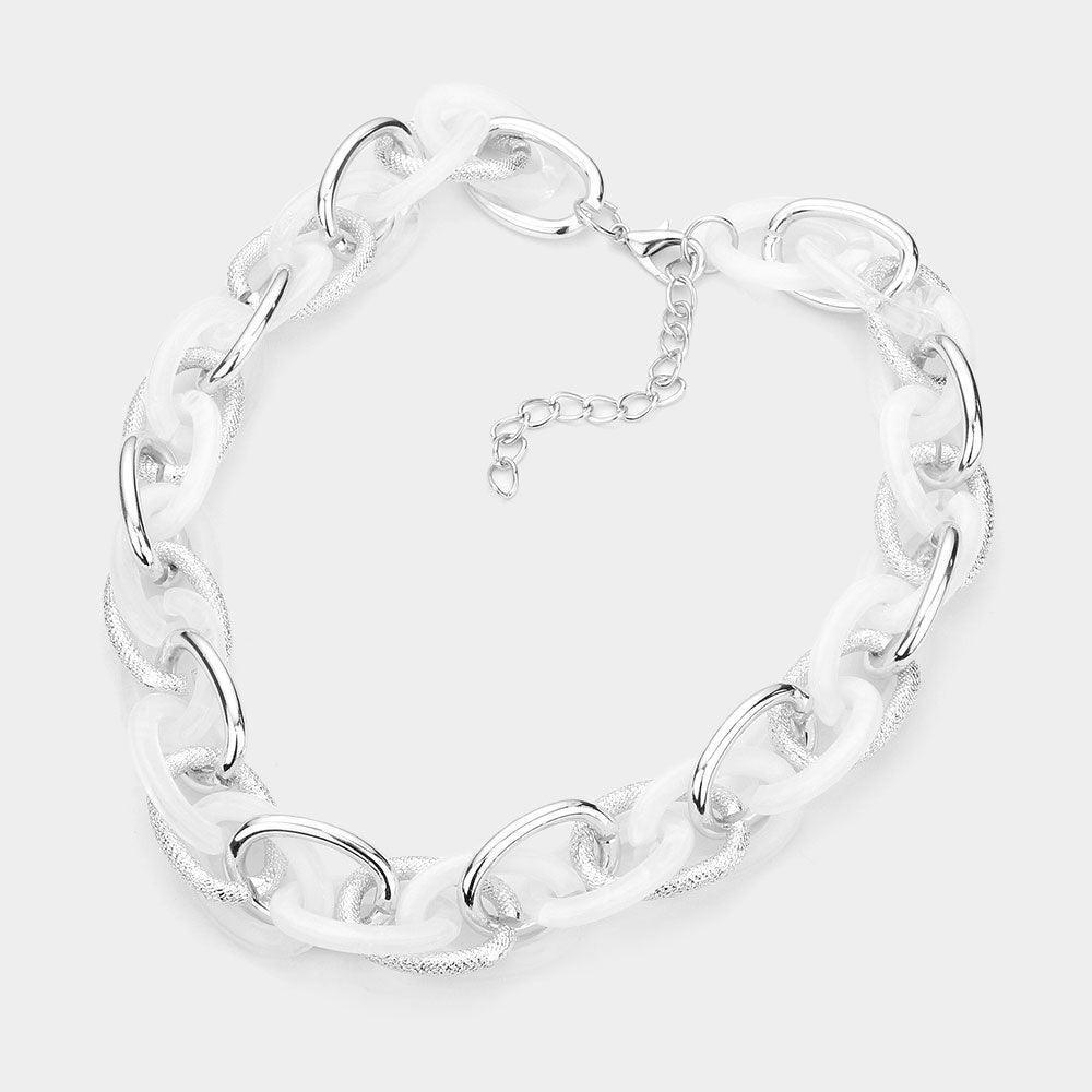 White Resin Metal Open Oval Link Necklace - Jewelry Store by Erik Rayo