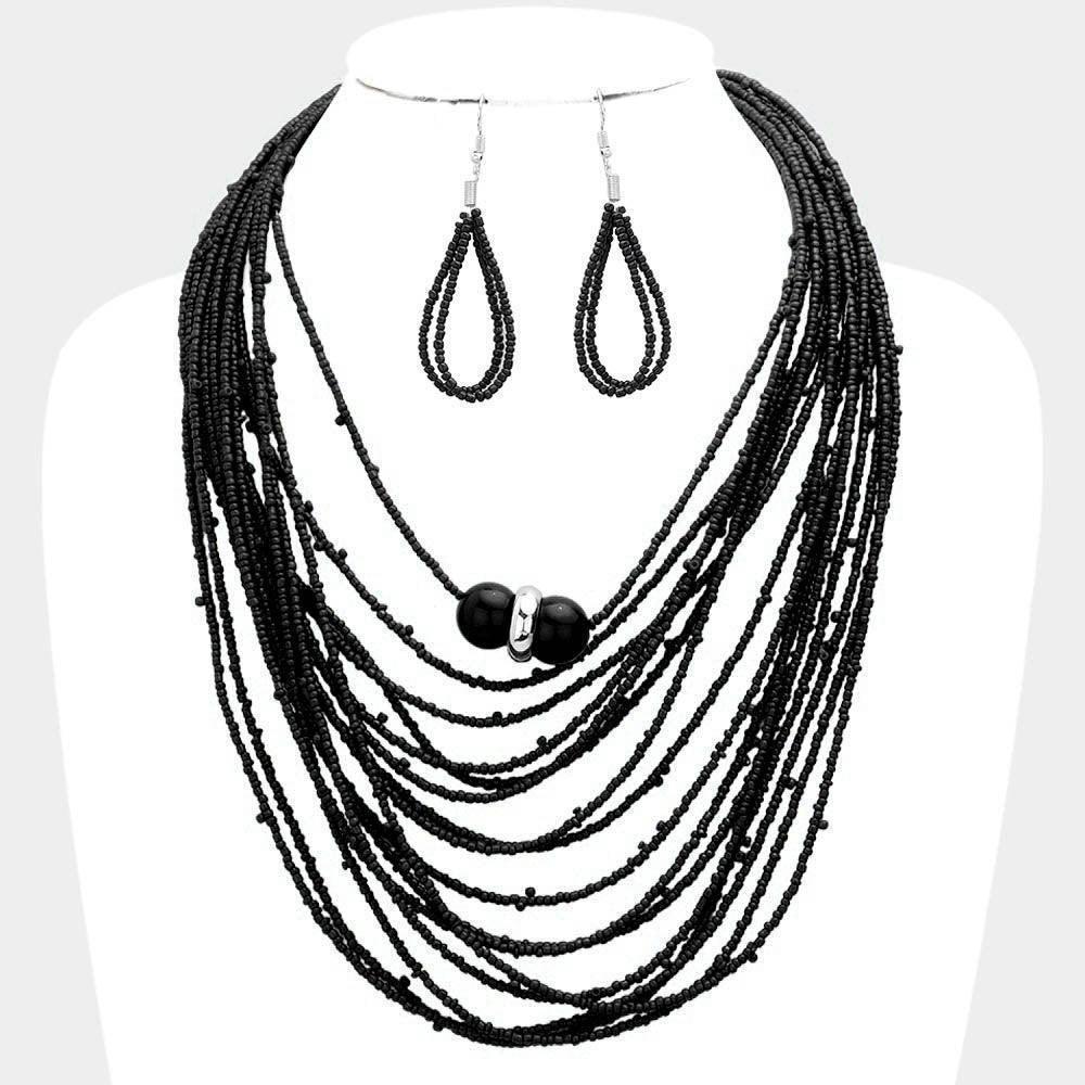 Black Seed Beaded Bib Necklace - Jewelry Store by Erik Rayo