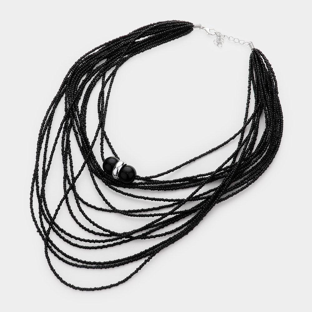 Black Seed Beaded Bib Necklace - Jewelry Store by Erik Rayo