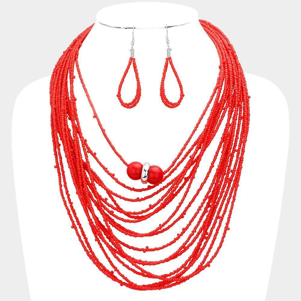 Red Seed Beaded Bib Necklace - Jewelry Store by Erik Rayo