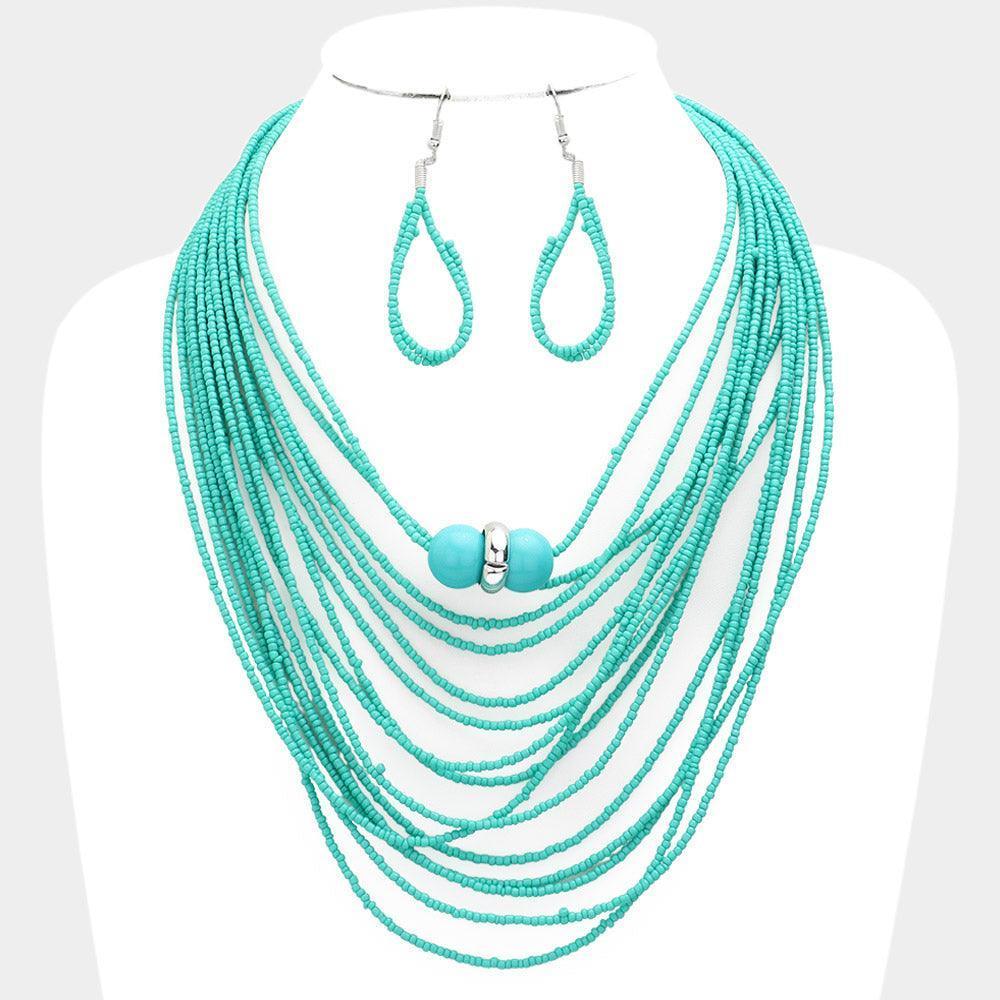 Turquoise Seed Beaded Bib Necklace - Jewelry Store by Erik Rayo
