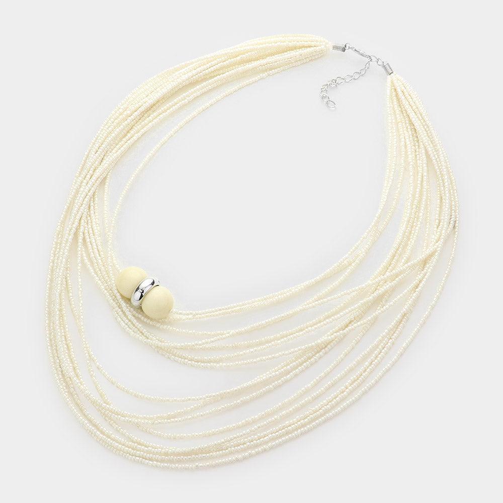 White Seed Beaded Bib Necklace - Jewelry Store by Erik Rayo