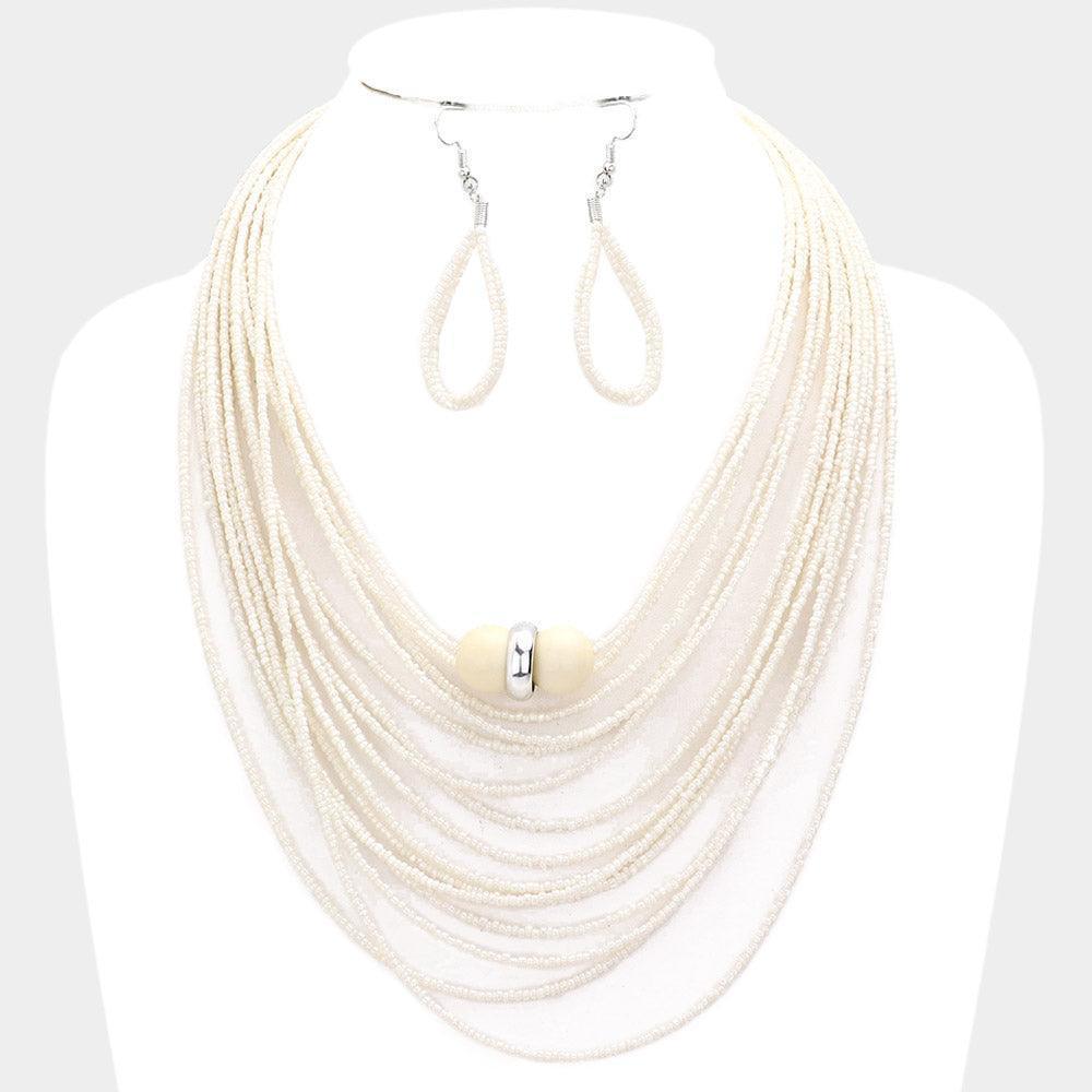 White Seed Beaded Bib Necklace - Jewelry Store by Erik Rayo