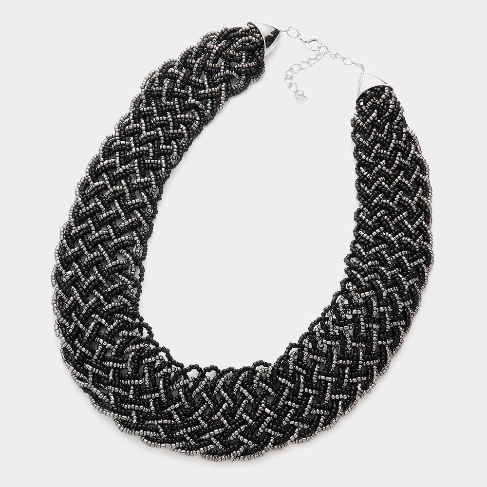 Black Braided Seed Beaded Necklace - Jewelry Store by Erik Rayo