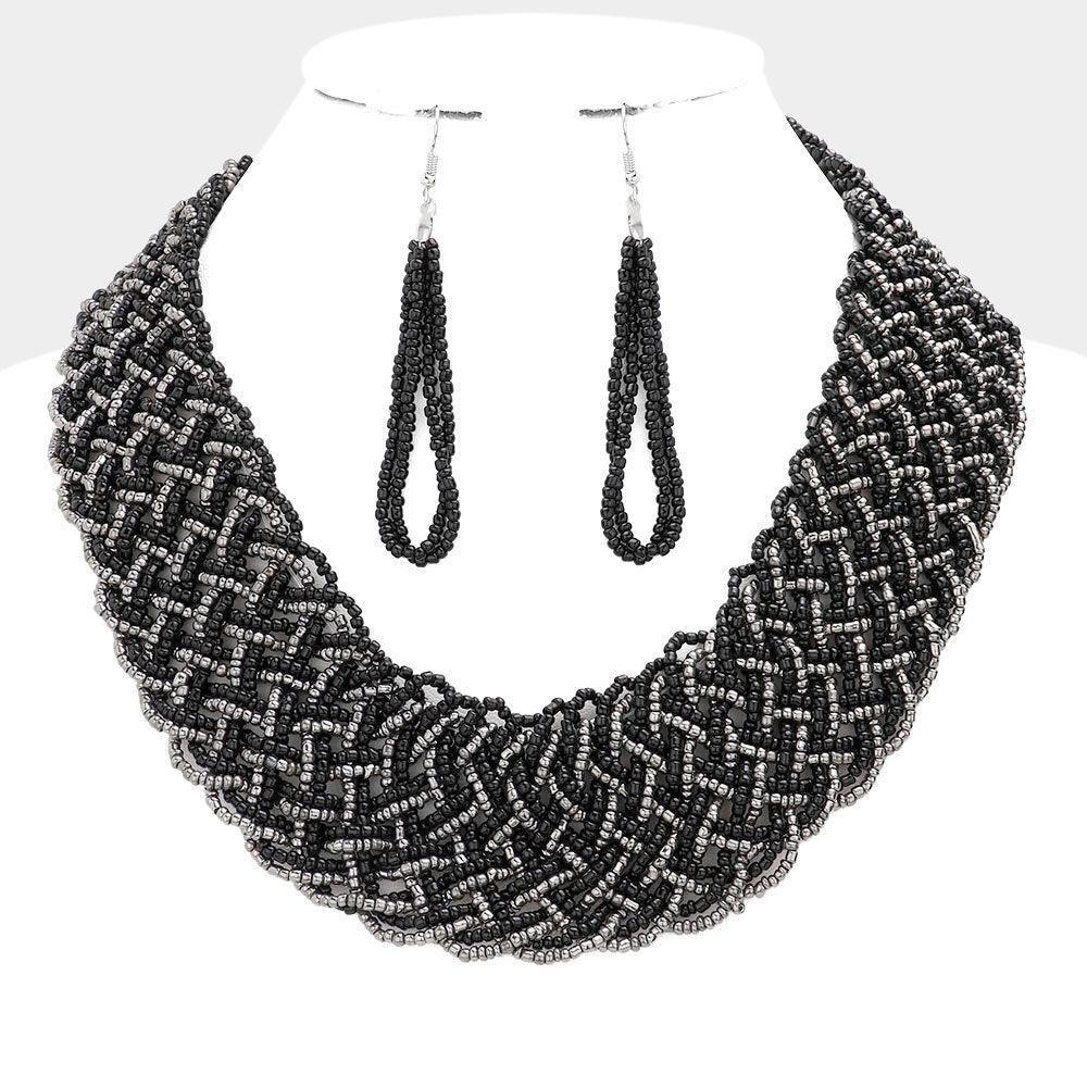 Black Braided Seed Beaded Necklace - Jewelry Store by Erik Rayo
