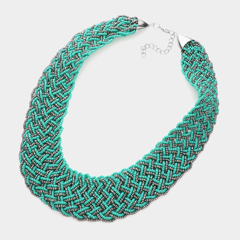 Turquoise Braided Seed Beaded Necklace - Jewelry Store by Erik Rayo