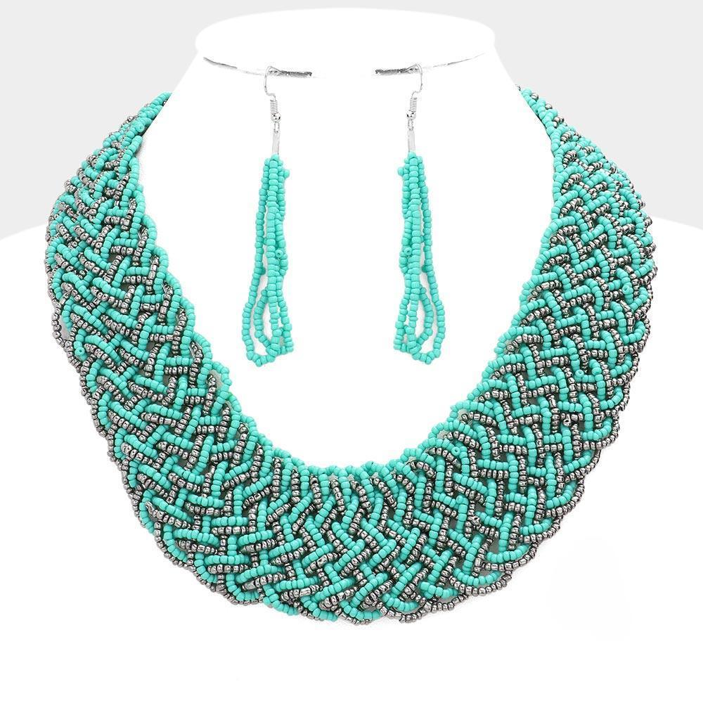 Turquoise Braided Seed Beaded Necklace - Jewelry Store by Erik Rayo