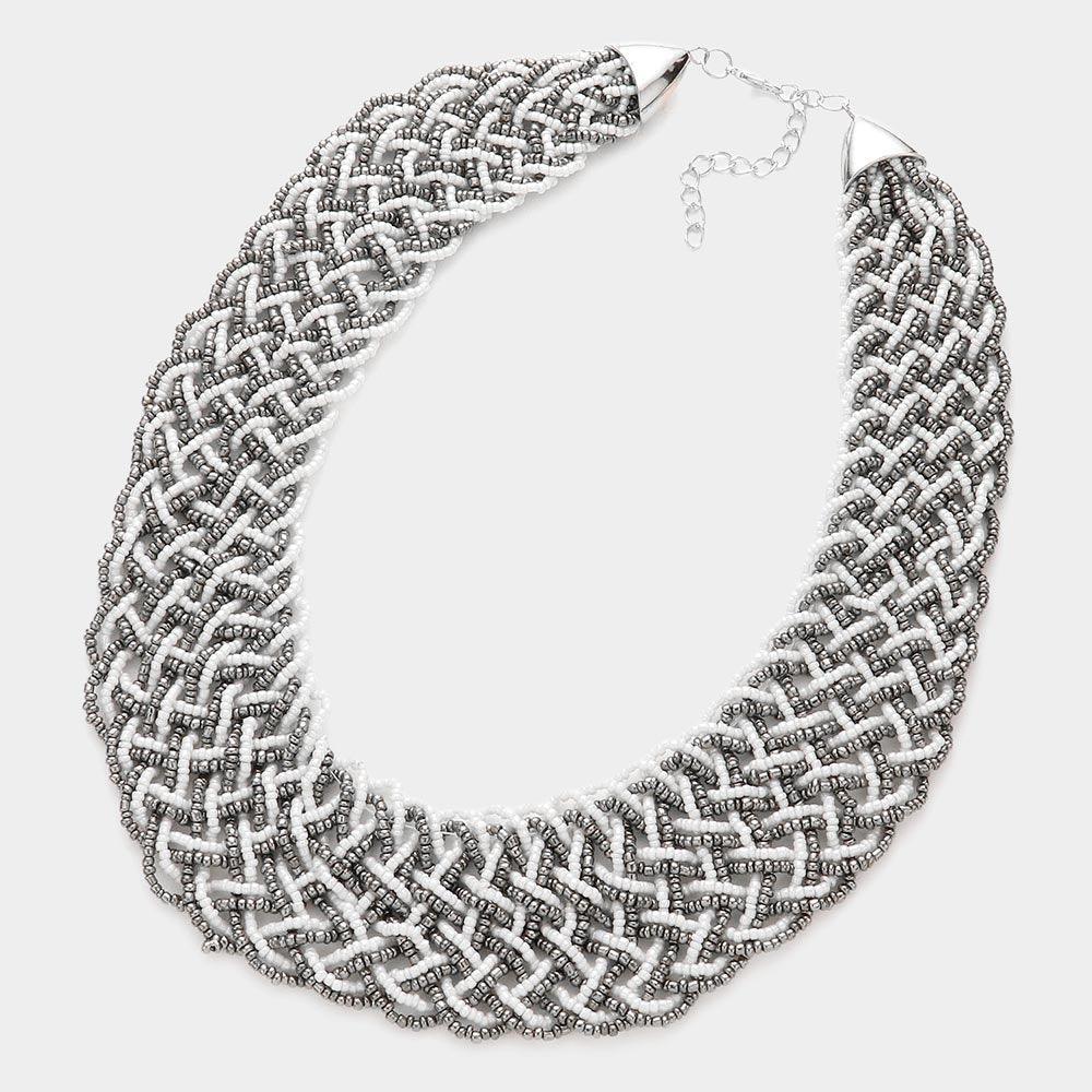 White Braided Seed Beaded Necklace - Jewelry Store by Erik Rayo