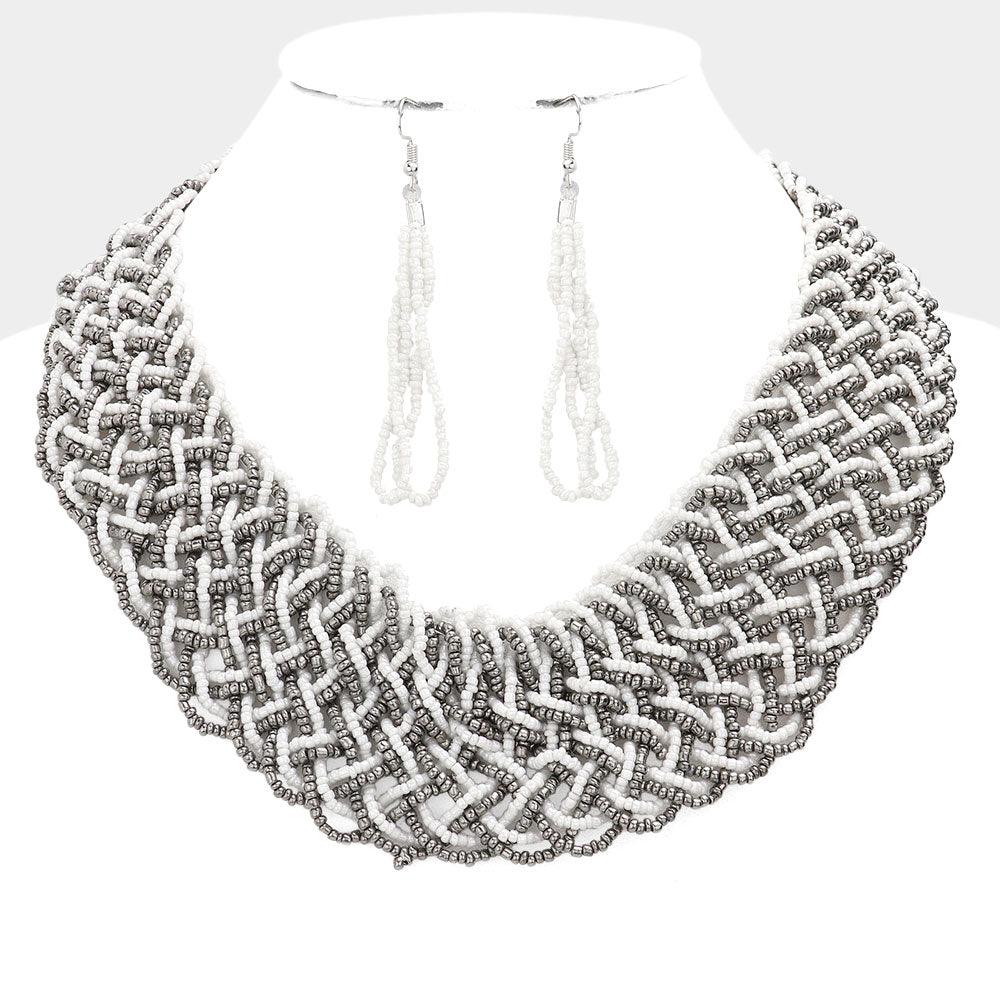 White Braided Seed Beaded Necklace