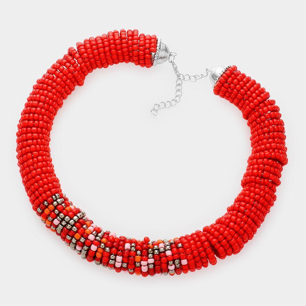 Red Seed Beaded Collar Necklace - Jewelry Store by Erik Rayo