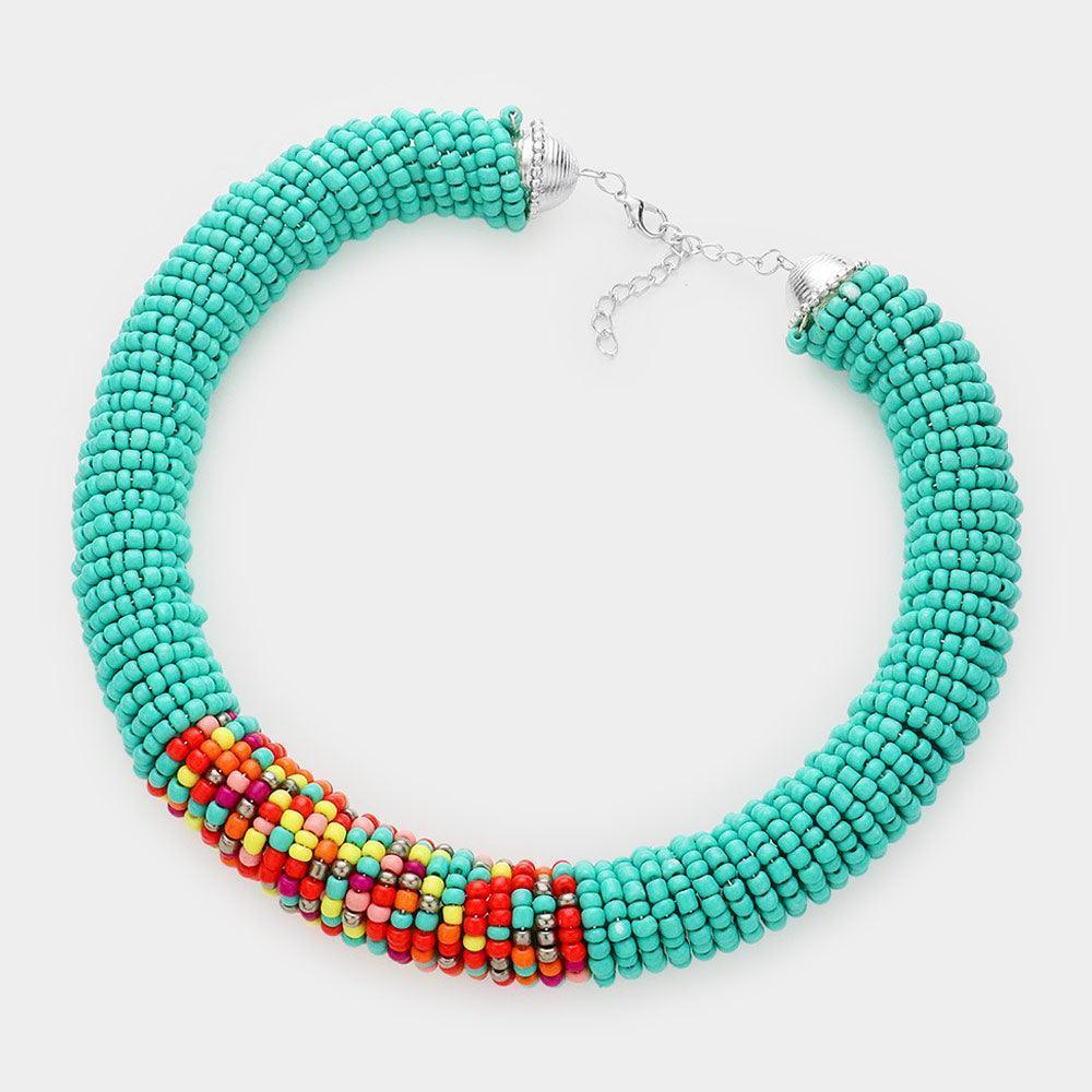Turquoise Seed Beaded Collar Necklace - Jewelry Store by Erik Rayo