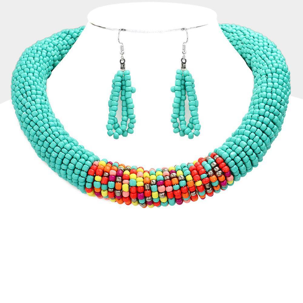 Turquoise Seed Beaded Collar Necklace - Jewelry Store by Erik Rayo