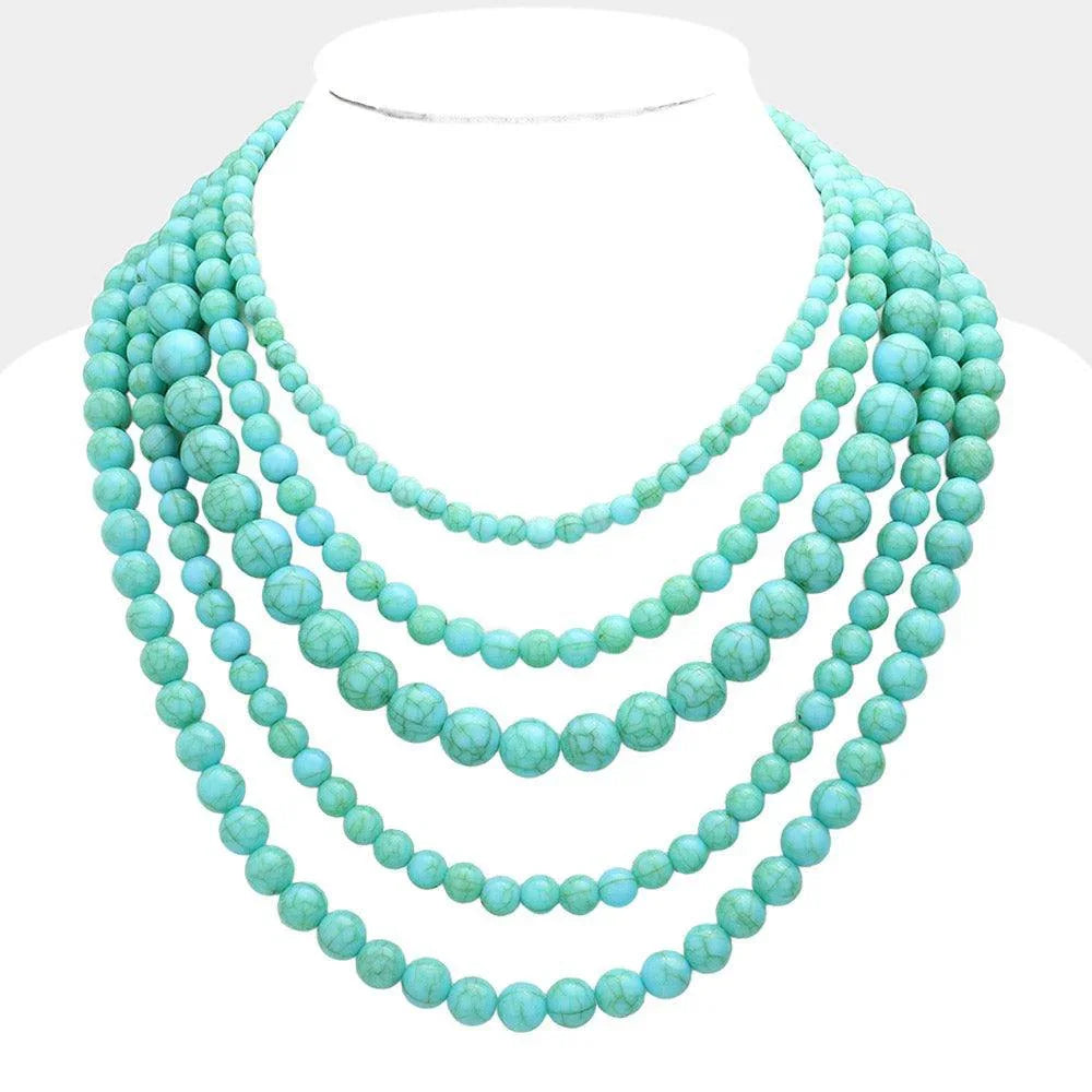 Turquoise Natural Stone Multi Layered Bib Necklace - Jewelry Store by Erik Rayo