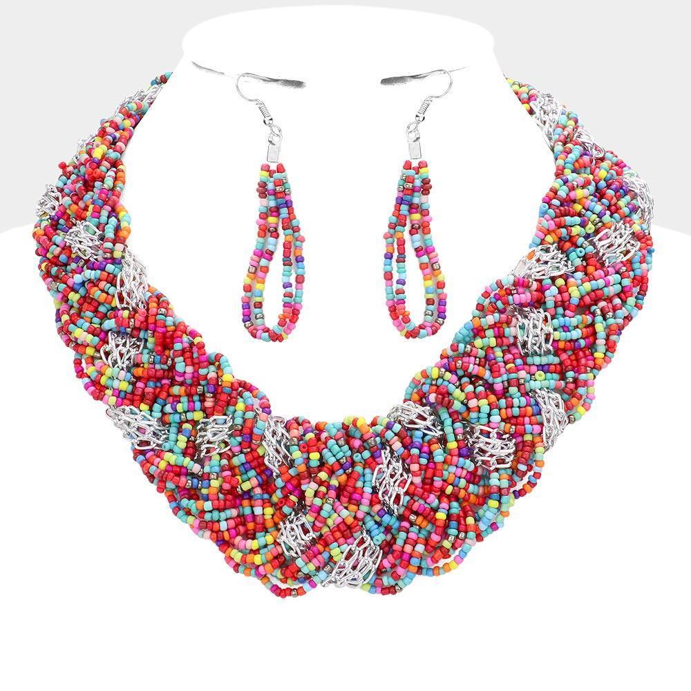 Braided Metal Chain Seed Beaded Necklace - Jewelry Store by Erik Rayo