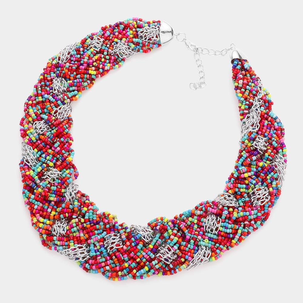 Braided Metal Chain Seed Beaded Necklace - Jewelry Store by Erik Rayo