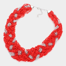 Load image into Gallery viewer, Red Braided Metal Chain Seed Beaded Necklace
