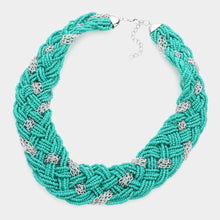 Load image into Gallery viewer, Turquoise Braided Metal Chain Seed Beaded Necklace
