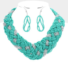 Load image into Gallery viewer, Turquoise Braided Metal Chain Seed Beaded Necklace
