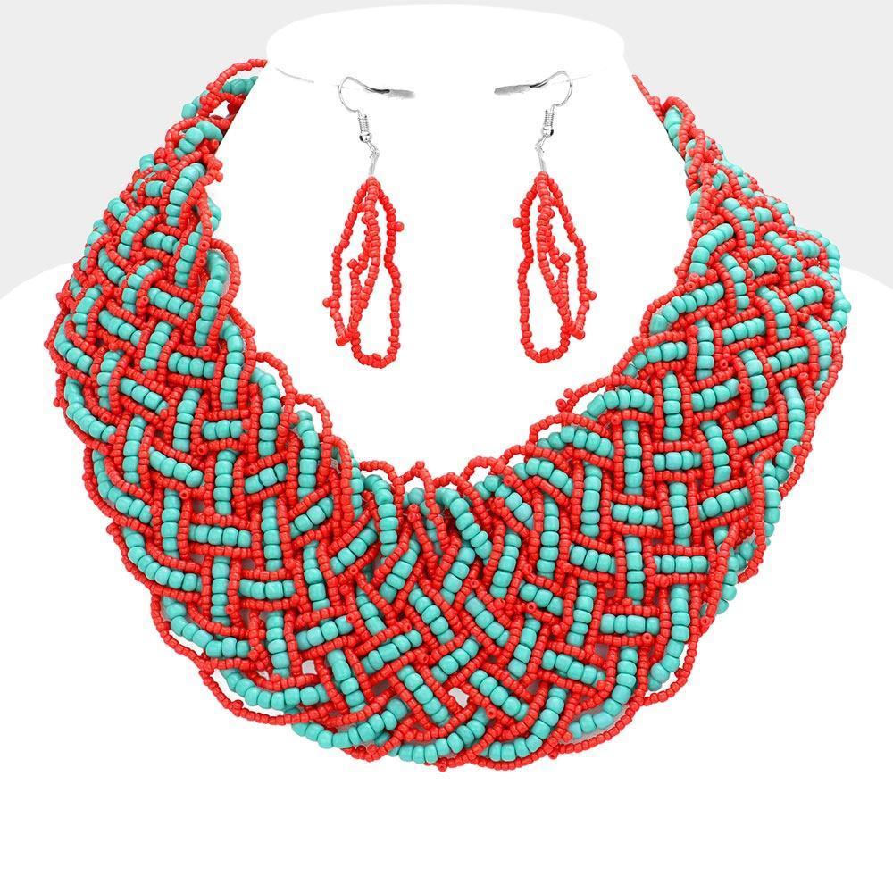 Red Braided Seed Beaded Necklace - Jewelry Store by Erik Rayo