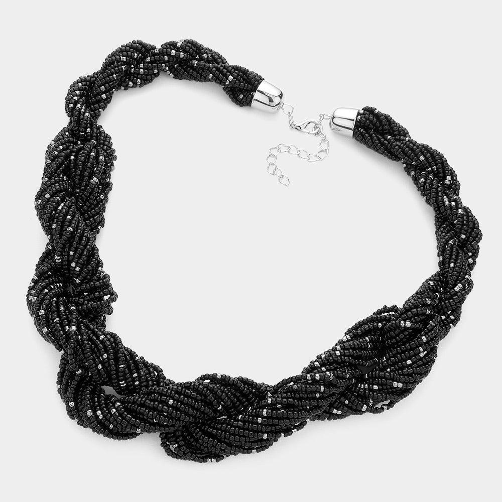 Black Braided Seed Beaded Necklace - Jewelry Store by Erik Rayo