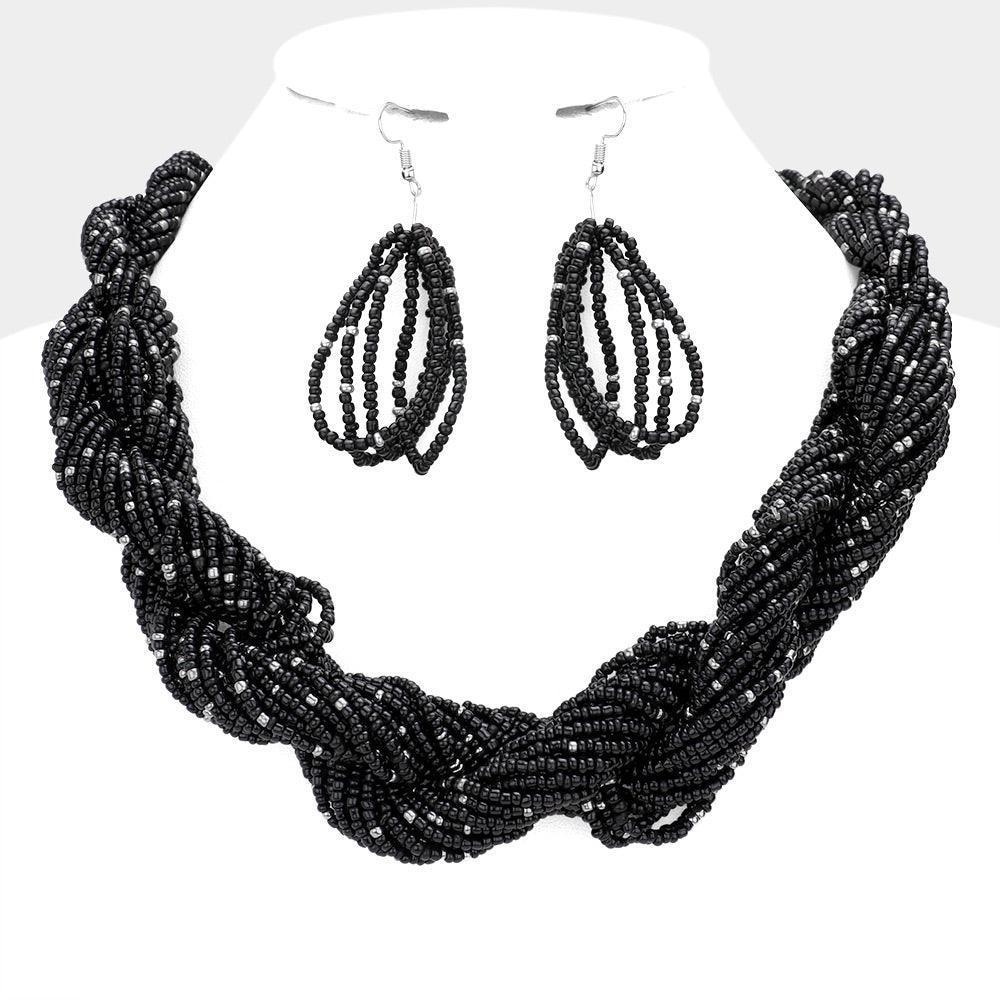 Black Braided Seed Beaded Necklace - Jewelry Store by Erik Rayo