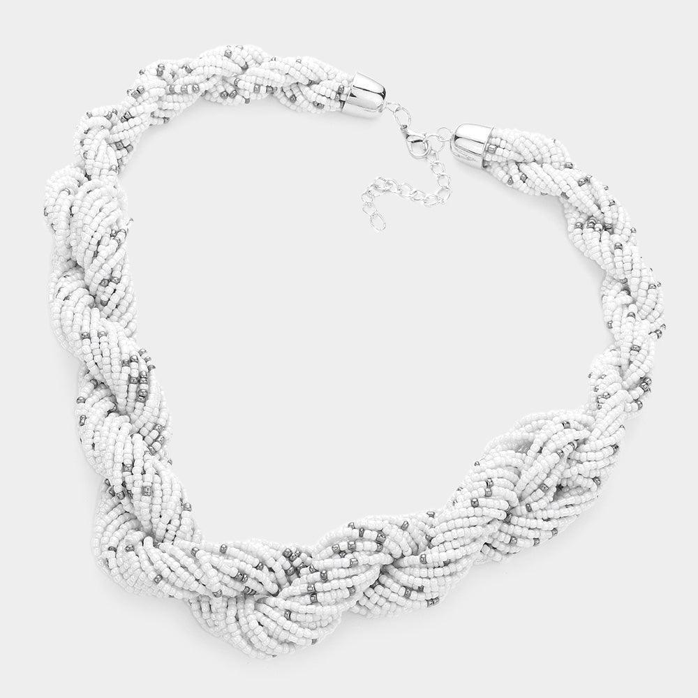 Ivory Braided Seed Beaded Necklace - Jewelry Store by Erik Rayo