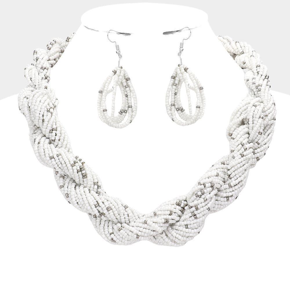 Ivory Braided Seed Beaded Necklace - Jewelry Store by Erik Rayo