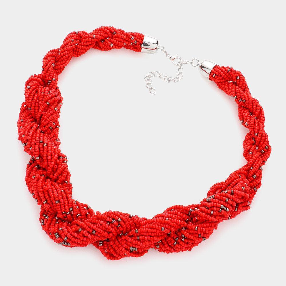 Red Braided Seed Beaded Necklace - Jewelry Store by Erik Rayo