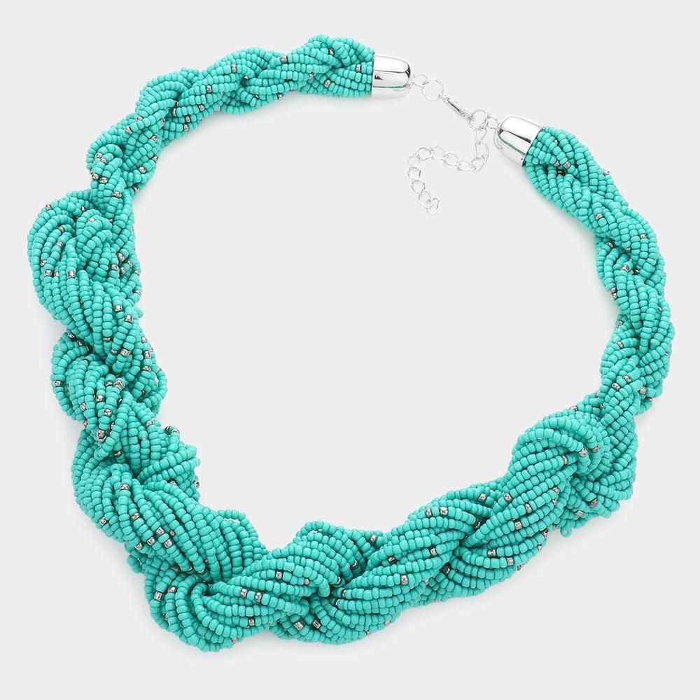 Turquoise Braided Seed Beaded Necklace - Jewelry Store by Erik Rayo