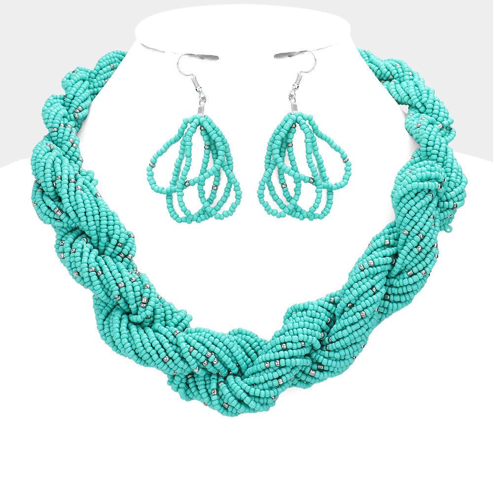 Turquoise Braided Seed Beaded Necklace