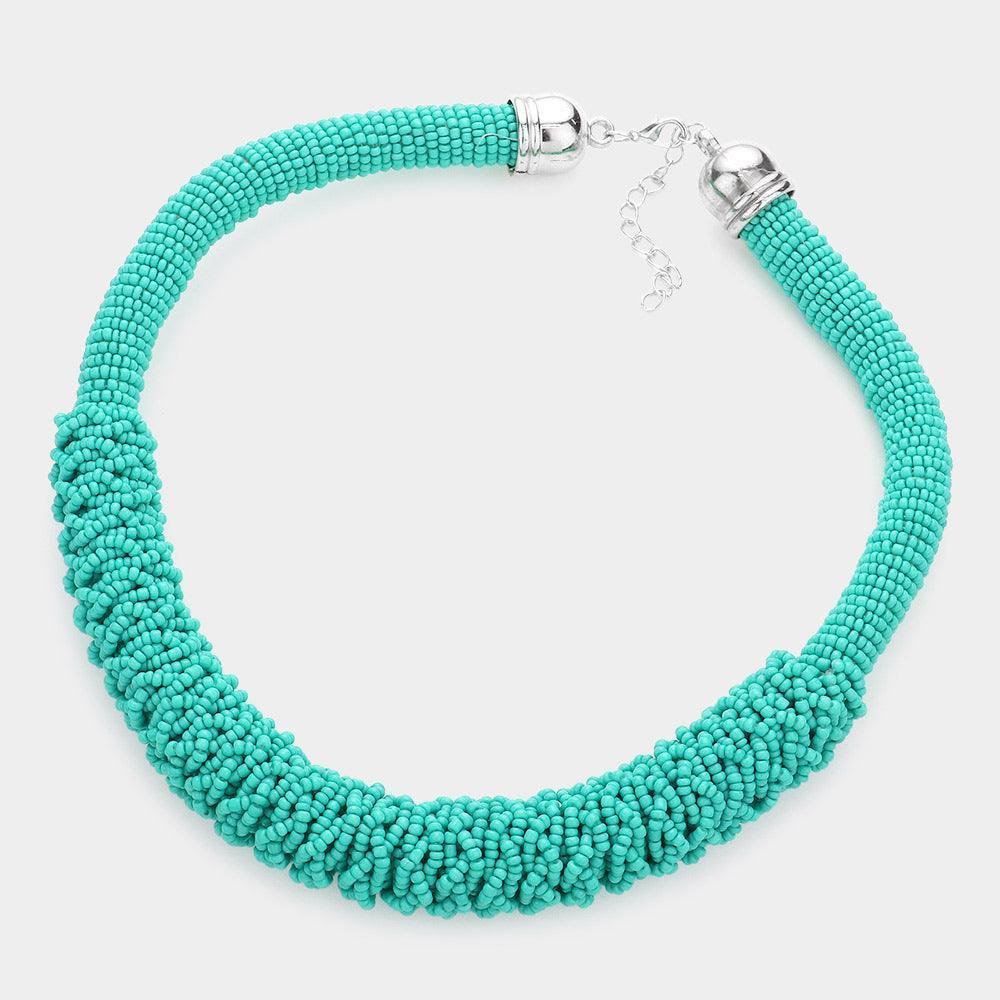 Turquoise Braided Seed Beaded Necklace - Jewelry Store by Erik Rayo