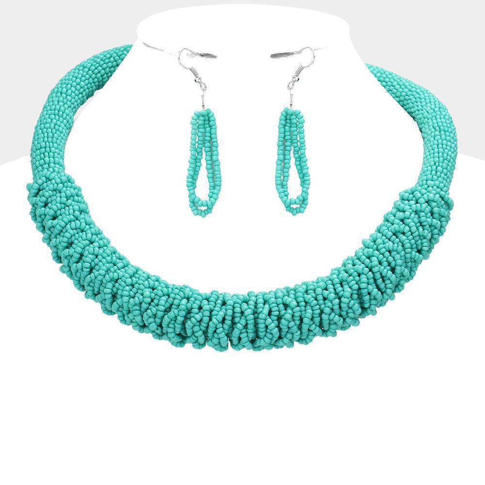 Turquoise Braided Seed Beaded Necklace - Jewelry Store by Erik Rayo