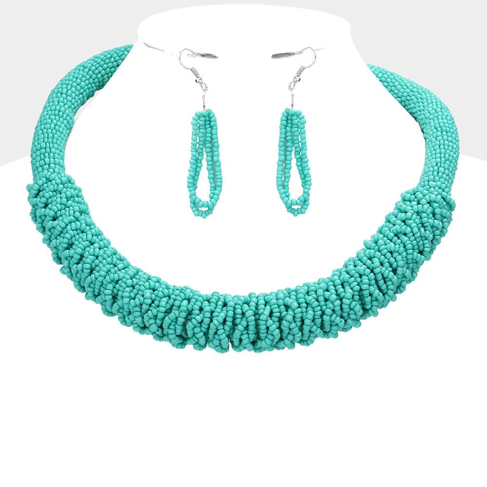 Turquoise Braided Seed Beaded Necklace