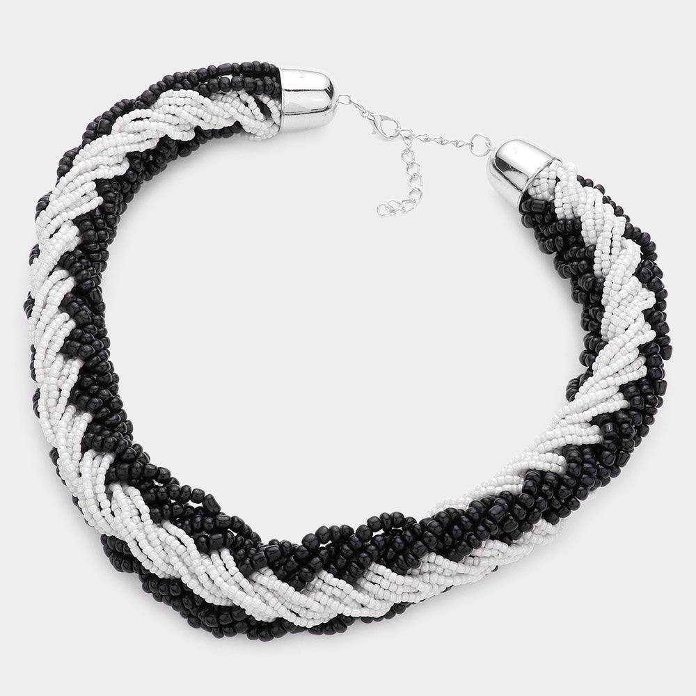 Black Braided Two Tone Seed Beaded Necklace - Jewelry Store by Erik Rayo