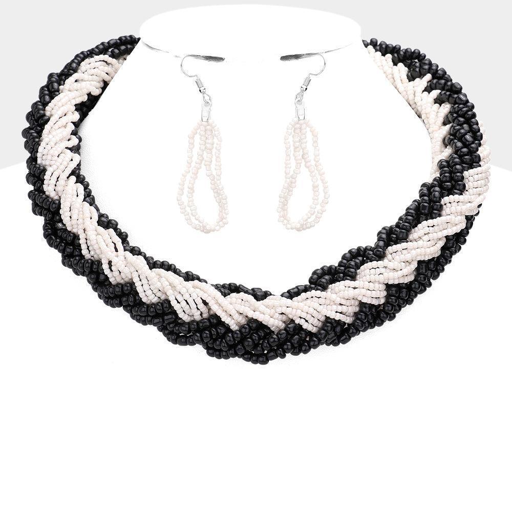 Black Braided Two Tone Seed Beaded Necklace - Jewelry Store by Erik Rayo