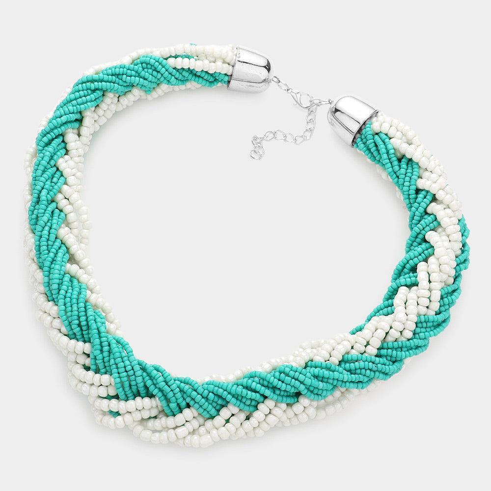 Ivory Braided Two Tone Seed Beaded Necklace - Jewelry Store by Erik Rayo