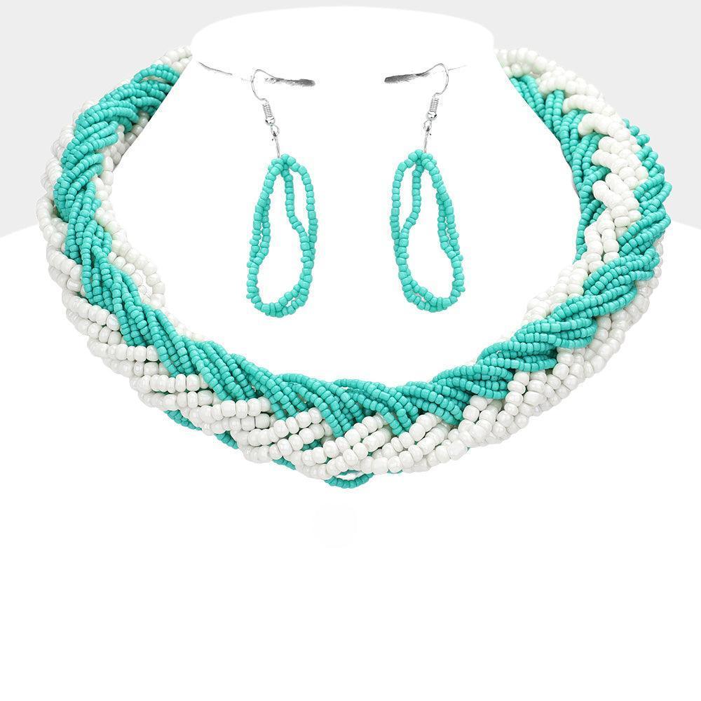 Ivory Braided Two Tone Seed Beaded Necklace - Jewelry Store by Erik Rayo