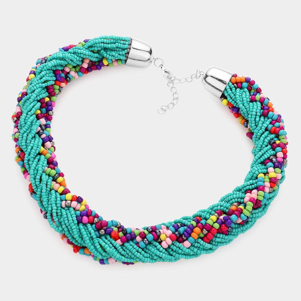 Braided Colorful Seed Beaded Necklace - Jewelry Store by Erik Rayo