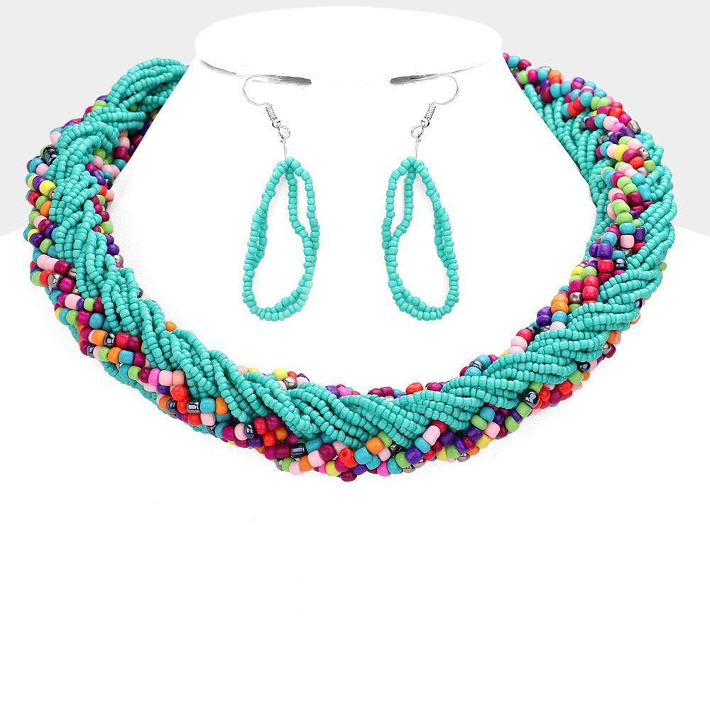 Braided Colorful Seed Beaded Necklace - Jewelry Store by Erik Rayo