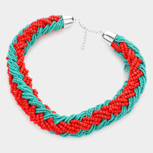 Load image into Gallery viewer, Red Braided Two Tone Seed Beaded Necklace
