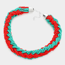 Load image into Gallery viewer, Turquoise Braided Two Tone Seed Beaded Necklace
