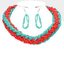 Load image into Gallery viewer, Turquoise Braided Two Tone Seed Beaded Necklace
