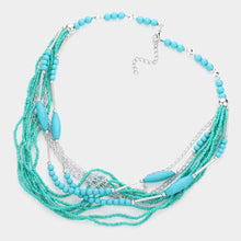Load image into Gallery viewer, Turquoise Metal Chain Seed Beaded Multi Layered Necklace
