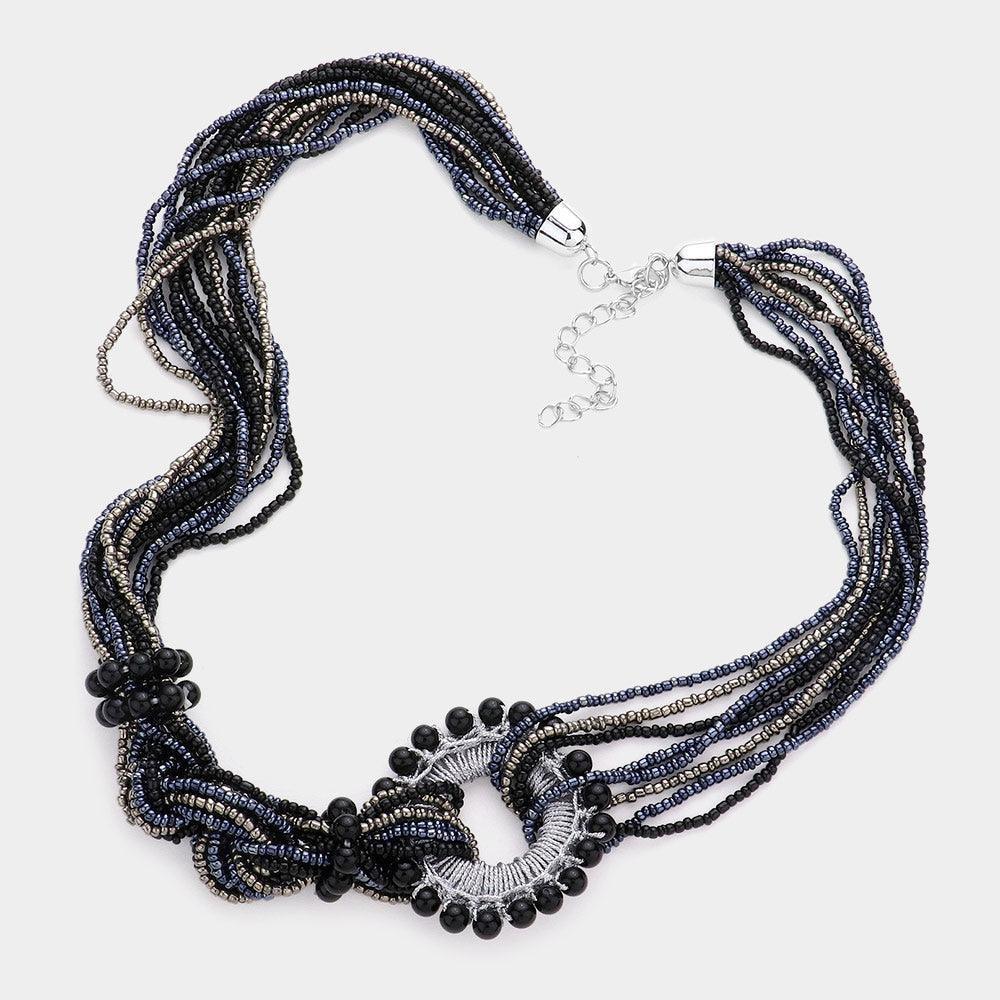 Black Knot Seed Beaded Multi Layered Necklace - Jewelry Store by Erik Rayo