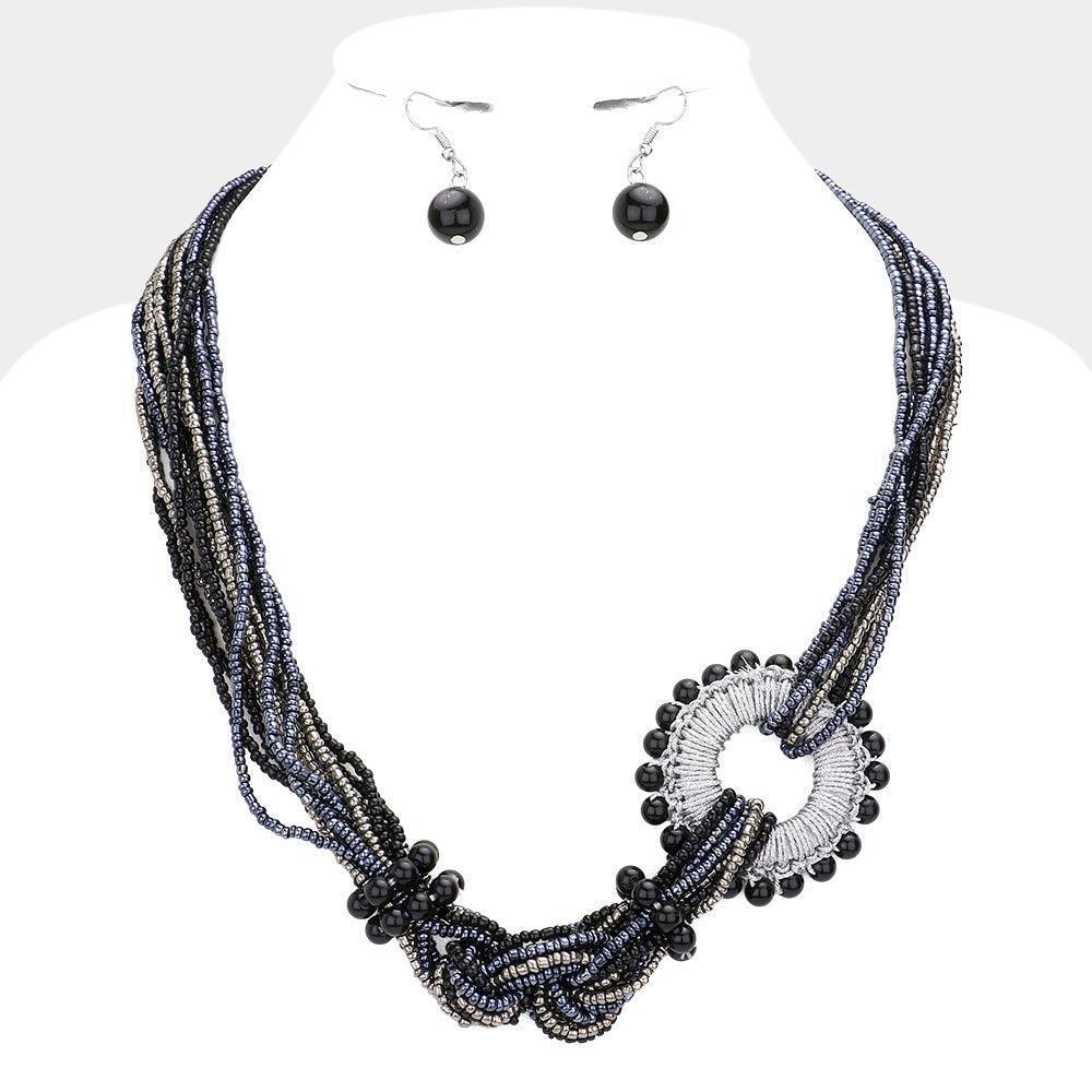 Black Knot Seed Beaded Multi Layered Necklace - Jewelry Store by Erik Rayo