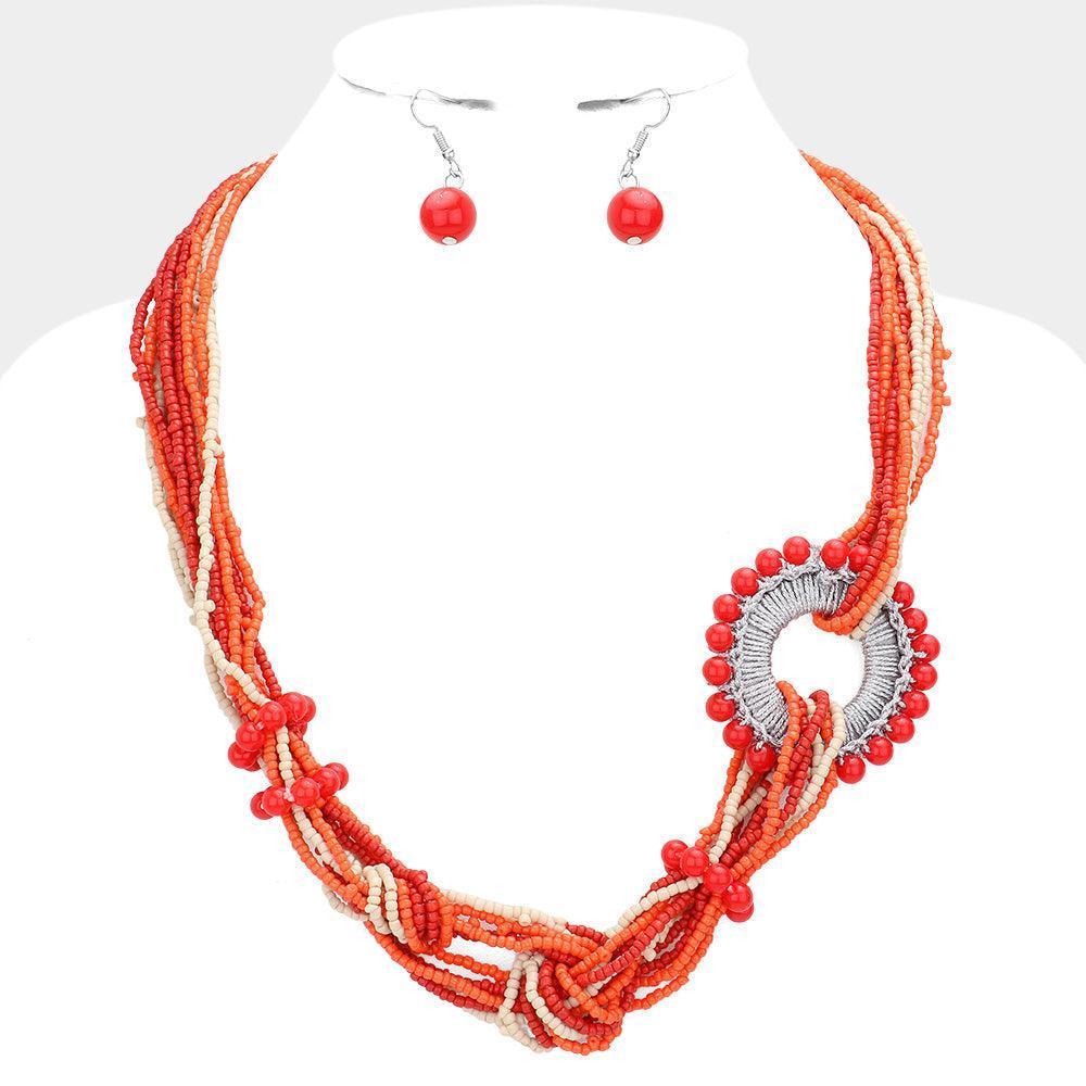 Red Knot Seed Beaded Multi Layered Necklace - Jewelry Store by Erik Rayo