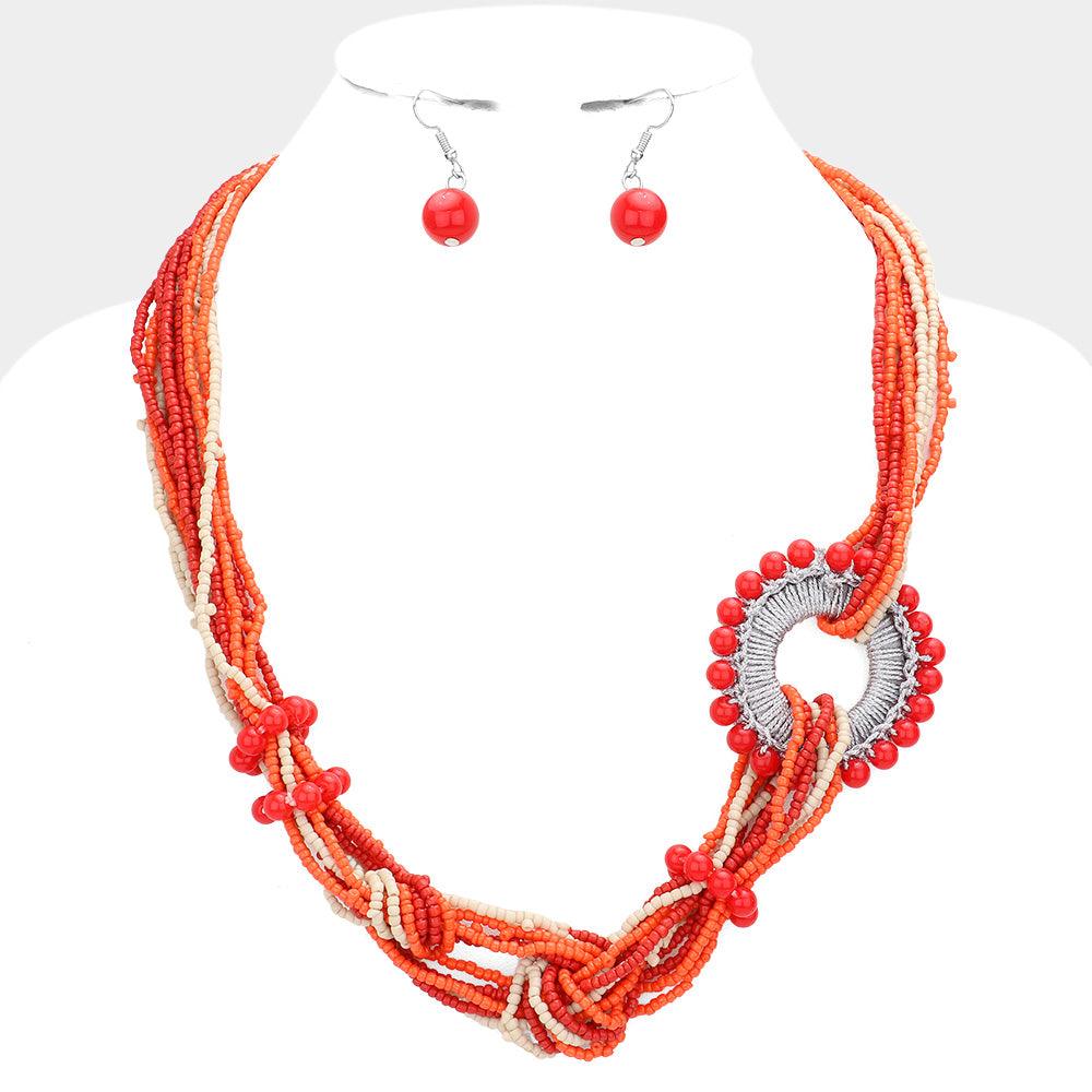 Red Knot Seed Beaded Multi Layered Necklace