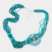 Load image into Gallery viewer, Turquoise Knot Seed Beaded Multi Layered Necklace
