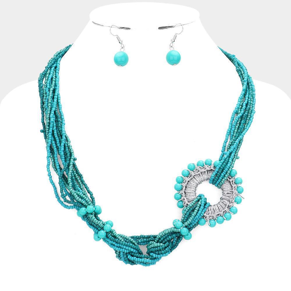 Turquoise Knot Seed Beaded Multi Layered Necklace - Jewelry Store by Erik Rayo
