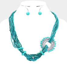 Load image into Gallery viewer, Turquoise Knot Seed Beaded Multi Layered Necklace
